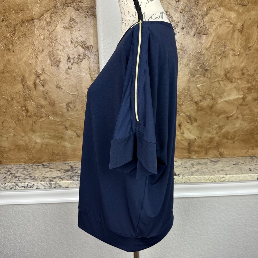 Chico's Zipper Shoulder Top Shirt Blouse Women's‎ 2 (10-12) Large Navy Blue SS - Picture 3 of 9